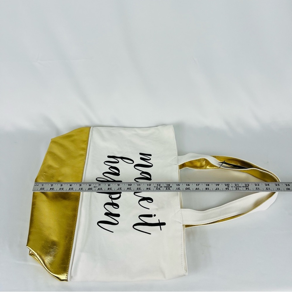 NWT Jade & Deer “Make It Happen" Tote Bag with Zip Pouch Wallet Cream Gold - Picture 10 of 16